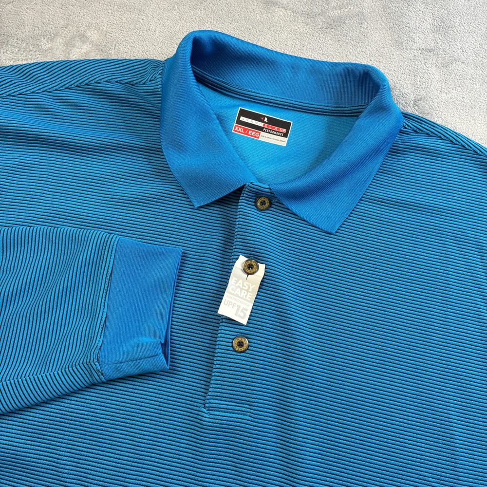 NWT Grand Slam Performance Golf Long Sleeve Polo Shirt Men's XXL Blue Striped